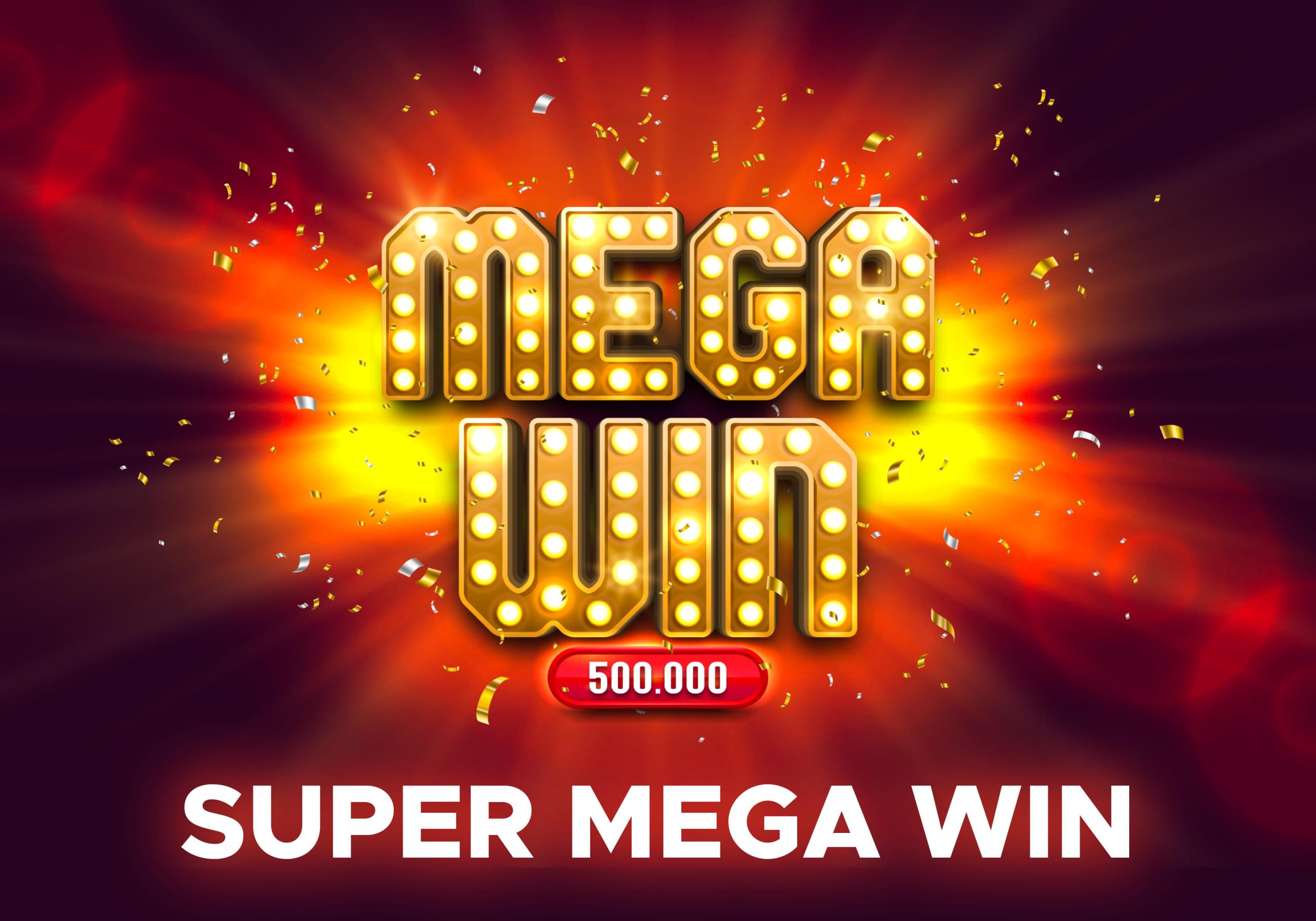 Nápis Mega Win, výbuchy, 500.000