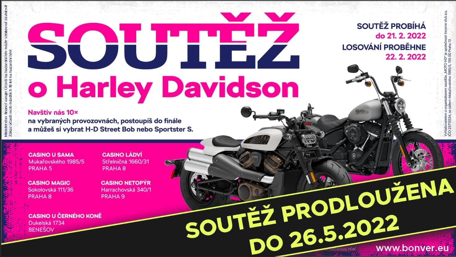 Reklama na soutěž o motorku Harley Davidson, podmínky soutěže, motorky, informace