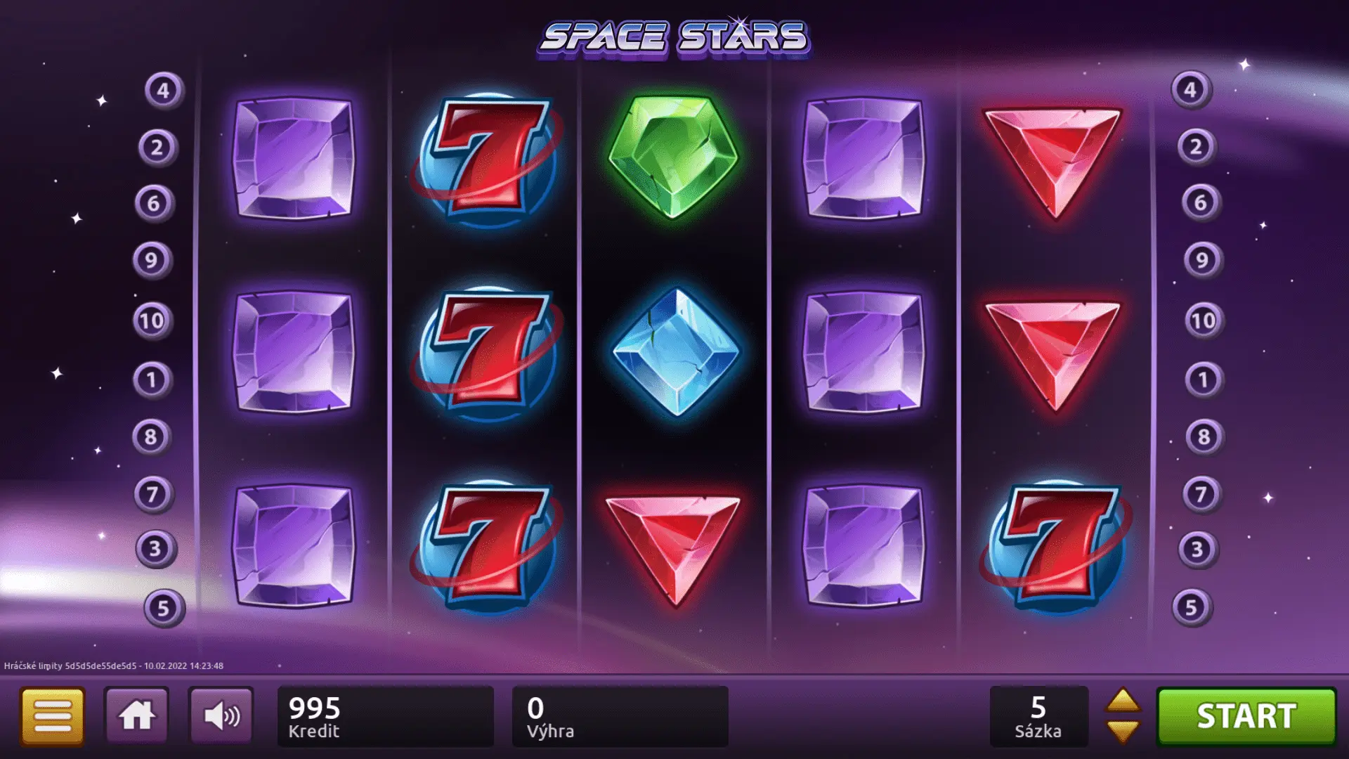 SPACE STARS je hra se pěti válci, obsahuje 8 různých symbolů a 10 výherních linií