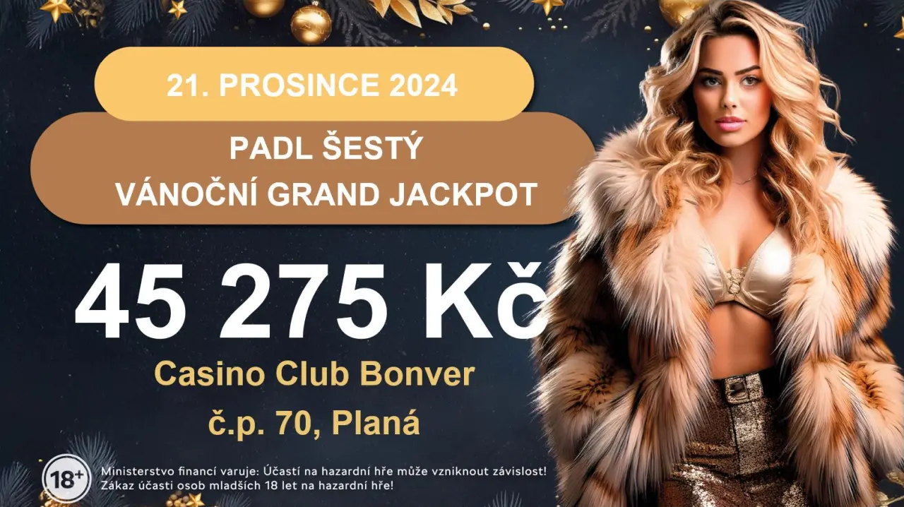 Šestý vánoční Grand Jackpot padl v Casinu Club Bonver Planá